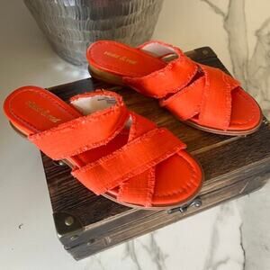 Violet & Red Primm Silver Wedge Sandals in Orange-Red